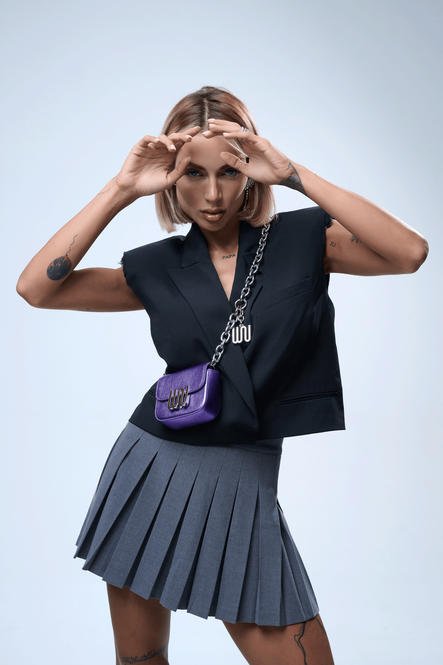 Agate Lavender metallic belt bag in lavender leather