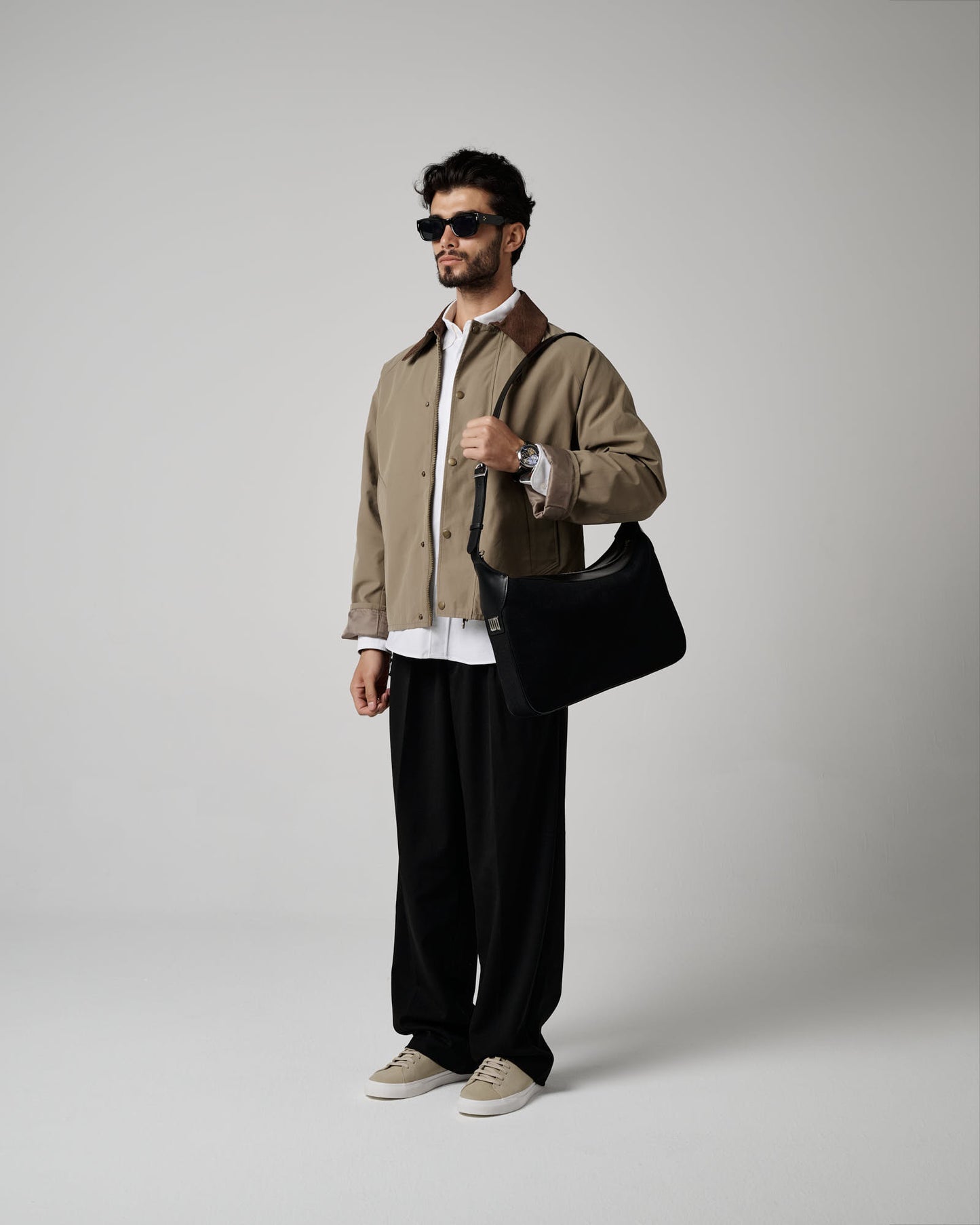 Amazonite Noir crossbody bag in black canvas leather