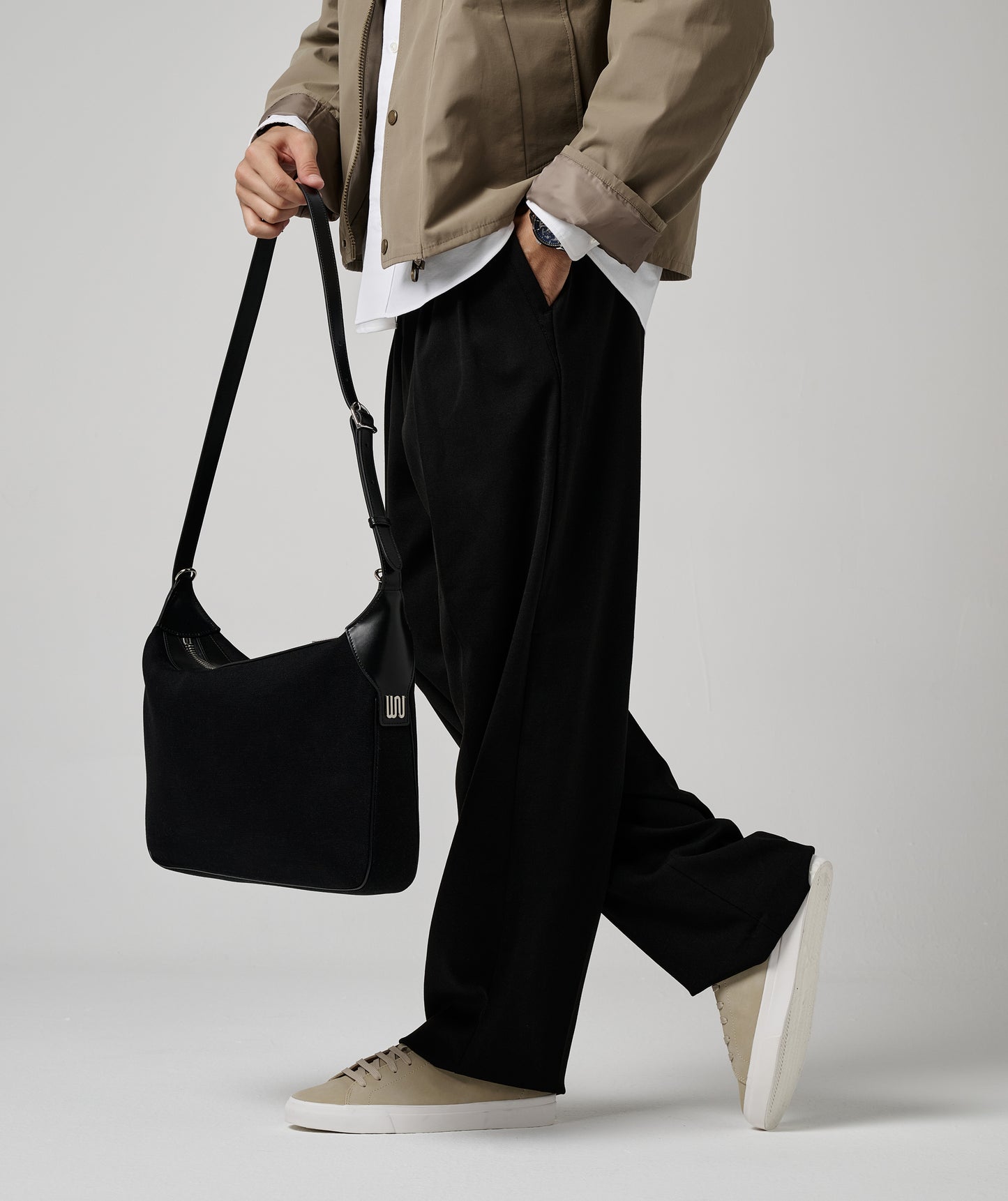 Amazonite Noir crossbody bag in black canvas leather