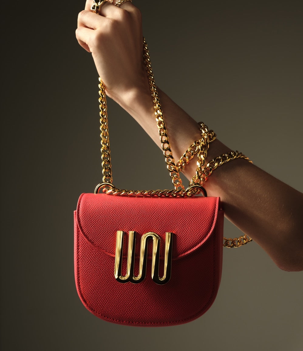 Citrine Watermelon shoulder bag in vibrant coral-red leather