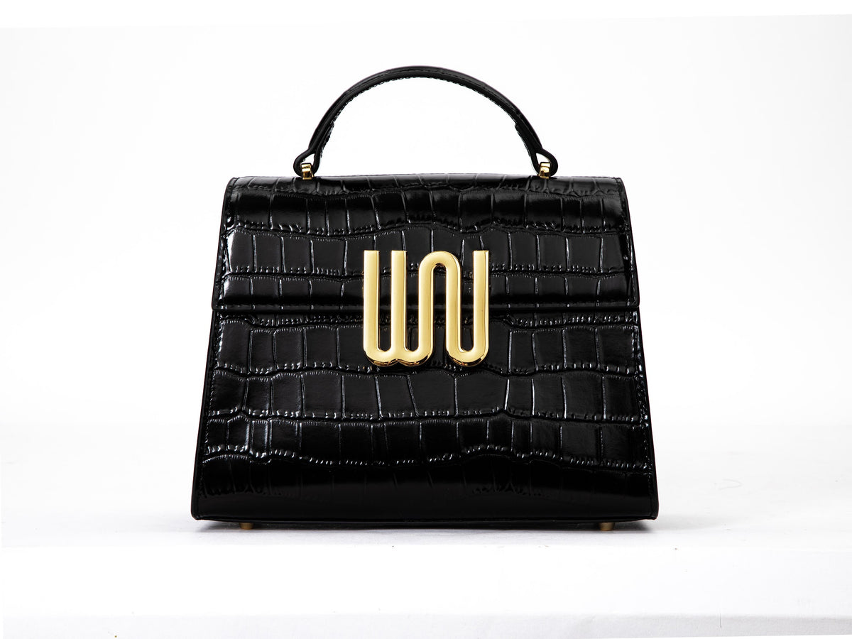 White Noise The Label Bronzite Noir satchel, studio front view