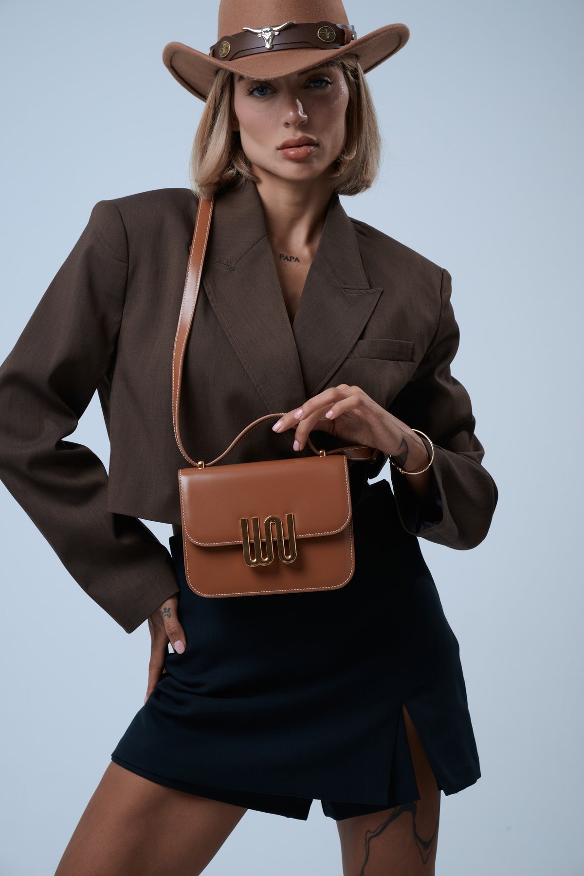 White Noise The Label Pyrite Honey crossbody bag, styled editorial detail