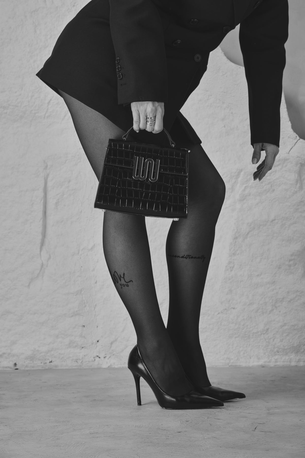 White Noise The Label Bronzite Noir satchel, editorial black and white
