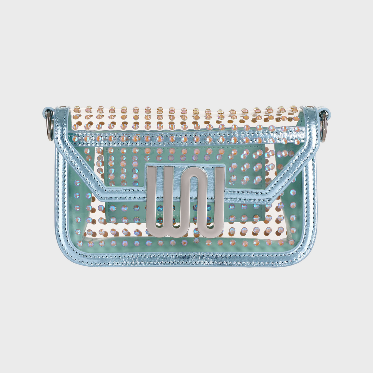 Amber Frost crossbody bag in soft frost leather with iridescent crystal embellishment