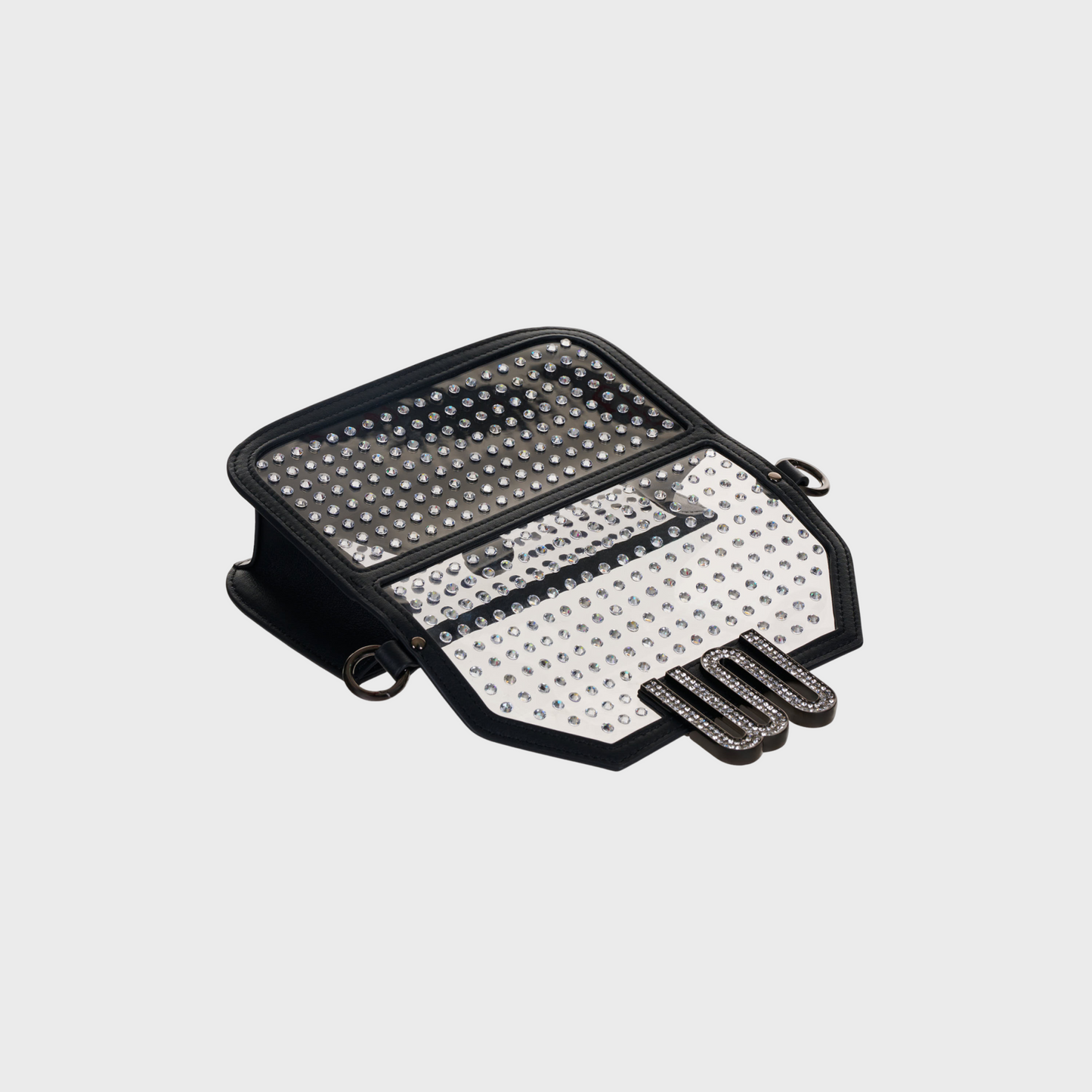 Amber Noir handle bag in deep matte leather with hand-applied crystals