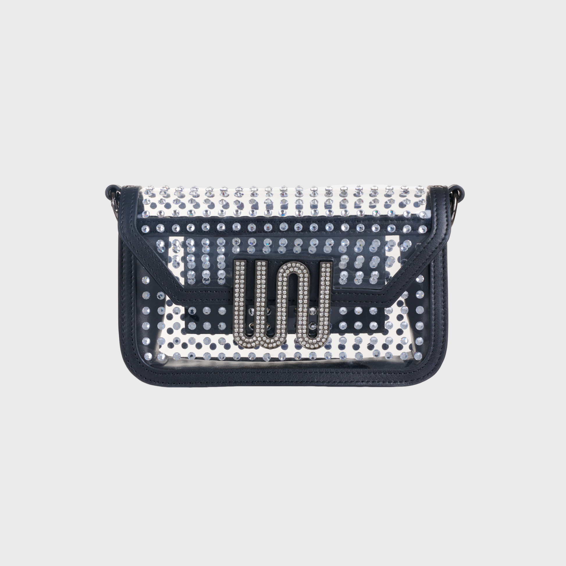 Amber Noir handle bag in deep matte leather with hand-applied crystals