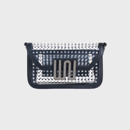 Amber Noir handle bag in deep matte leather with hand-applied crystals