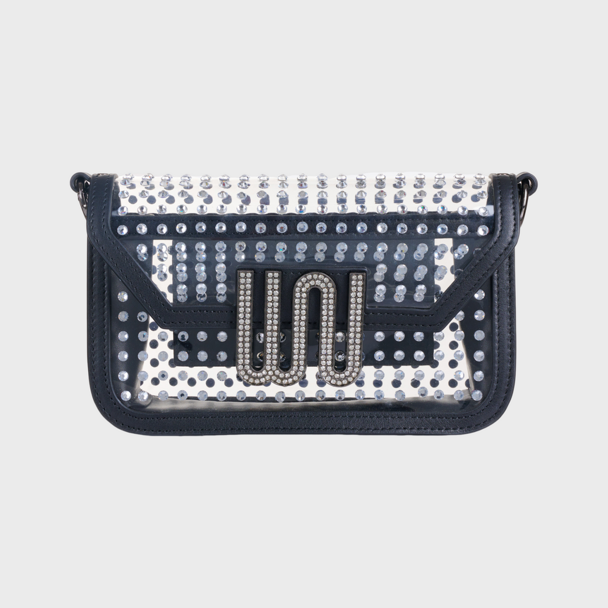 Amber Noir handle bag in deep matte leather with hand-applied crystals