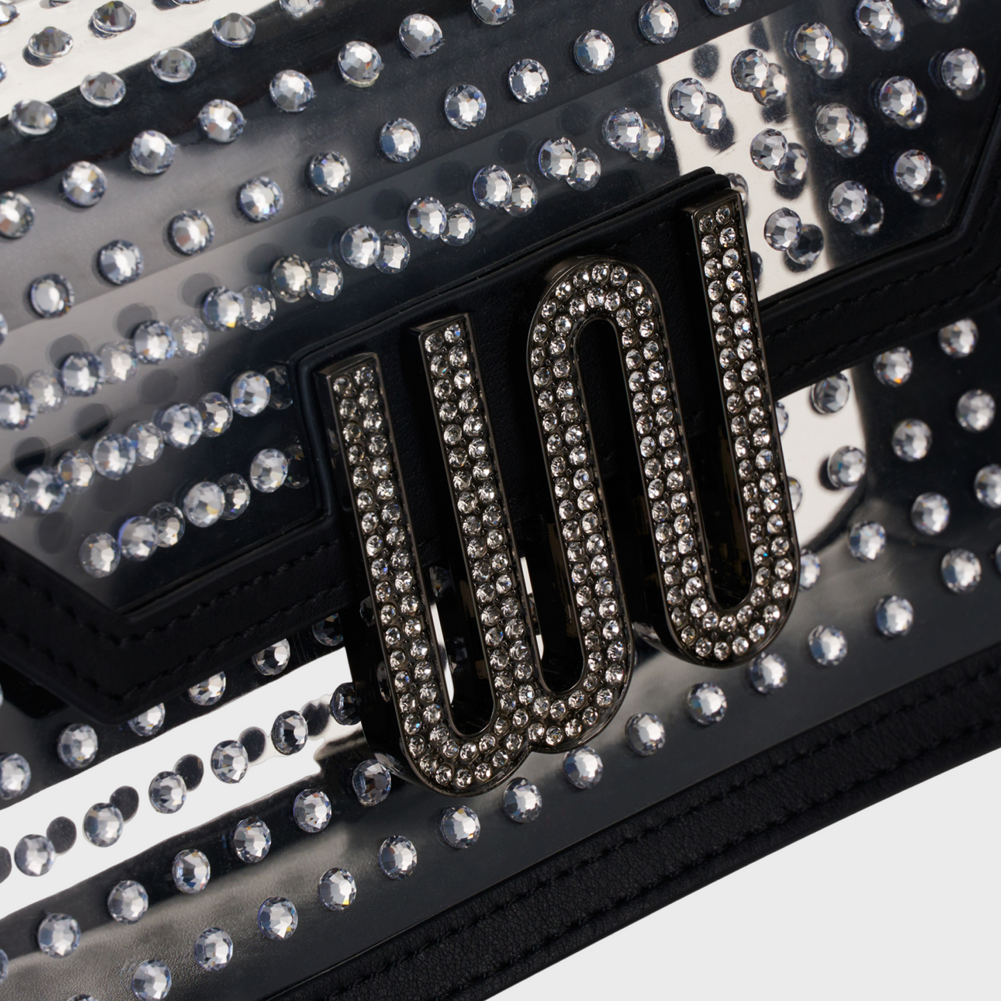 Amber Noir handle bag in deep matte leather with hand-applied crystals