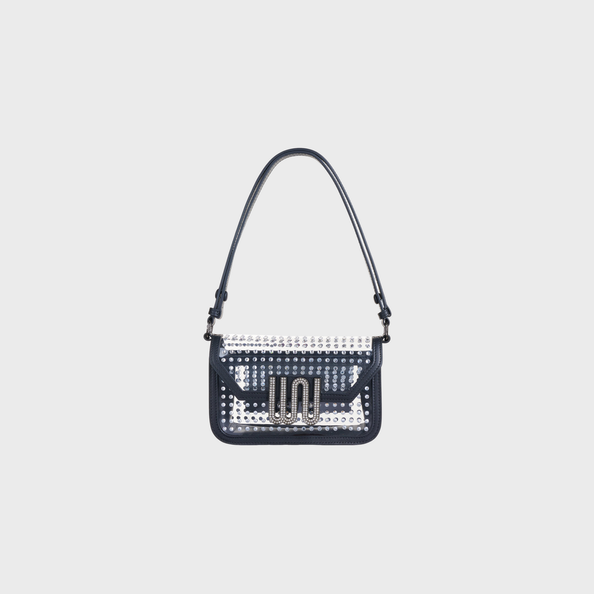 Amber Noir handle bag in deep matte leather with hand-applied crystals