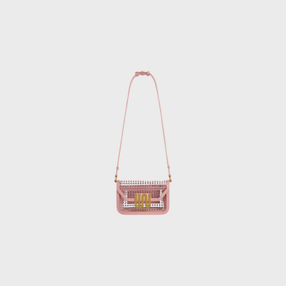 Amber Rose crossbody bag in soft rose leather with crystal embellishments