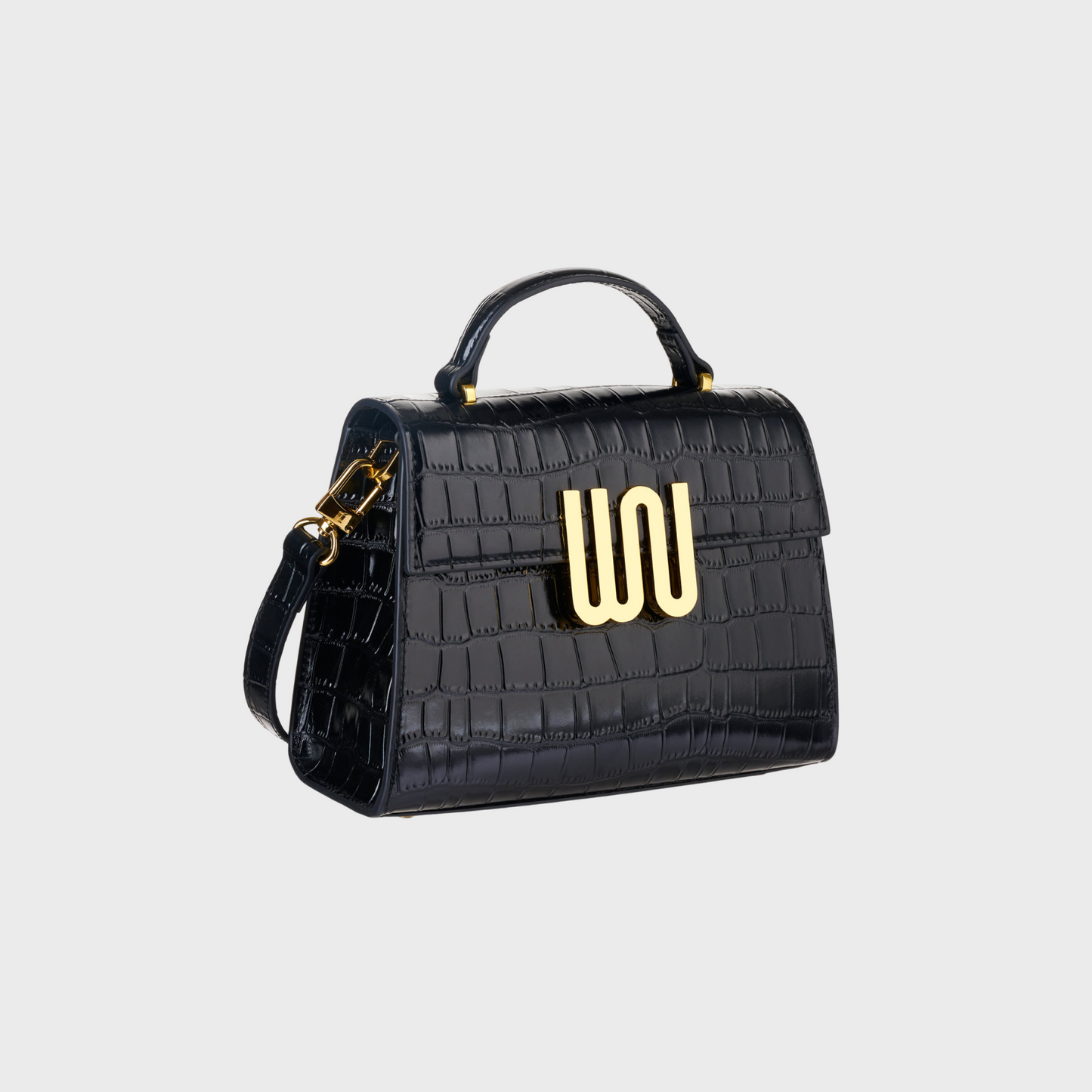 Bronzite Noir top handle bag in black croc leather