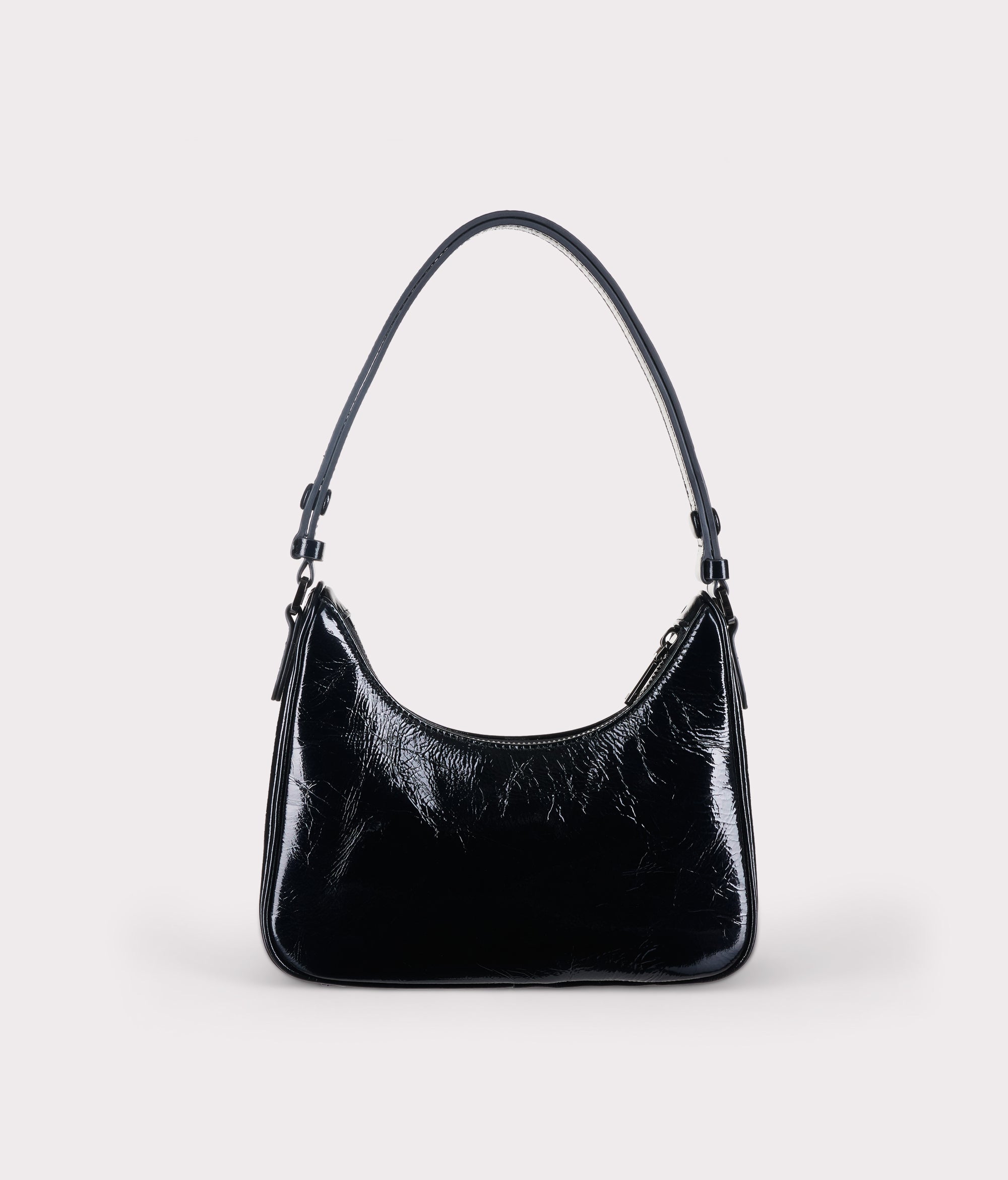 Onyx Noir hobo bag in glossy black patent leather