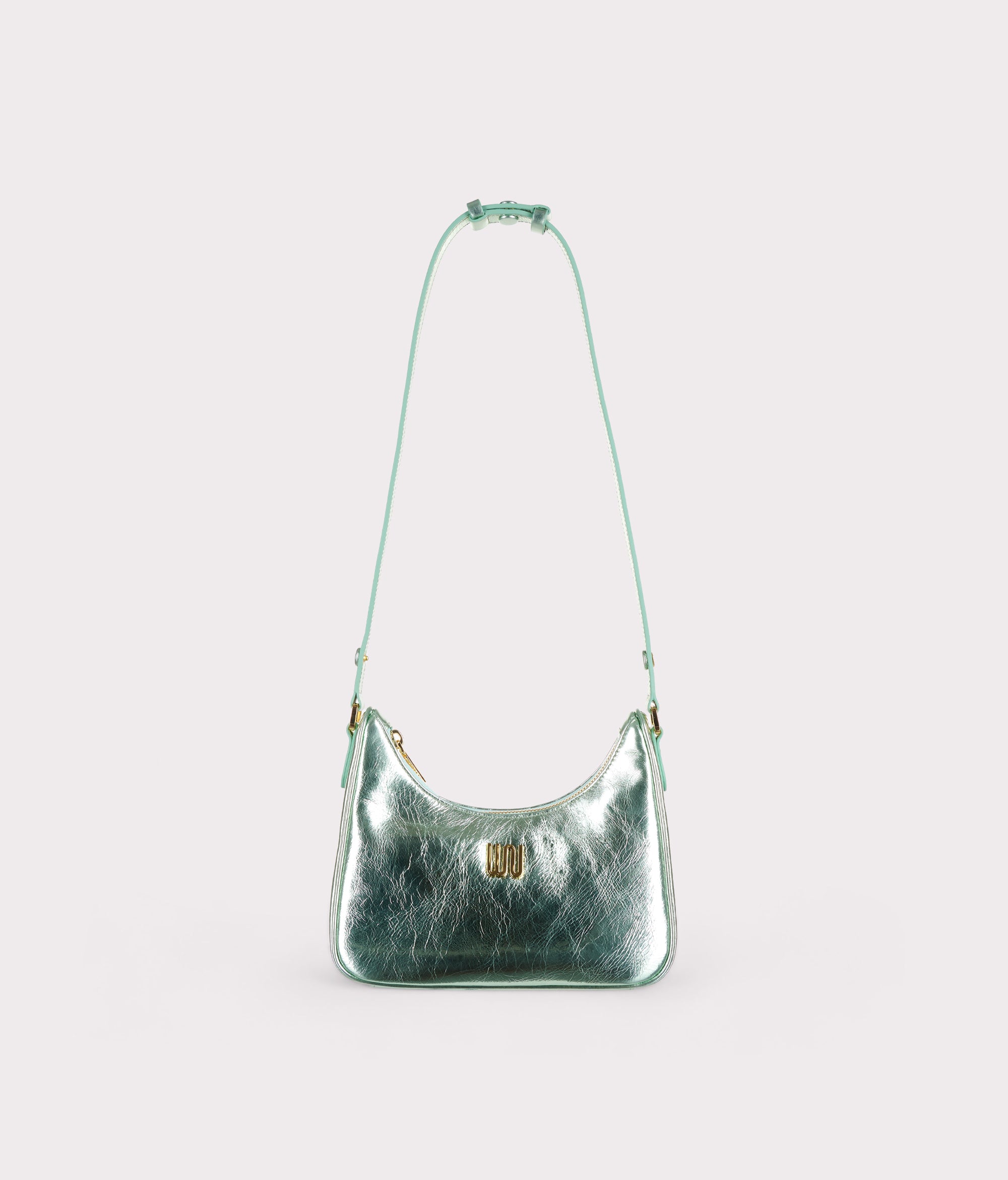Onyx Pistachio hobo bag in glossy patent leather