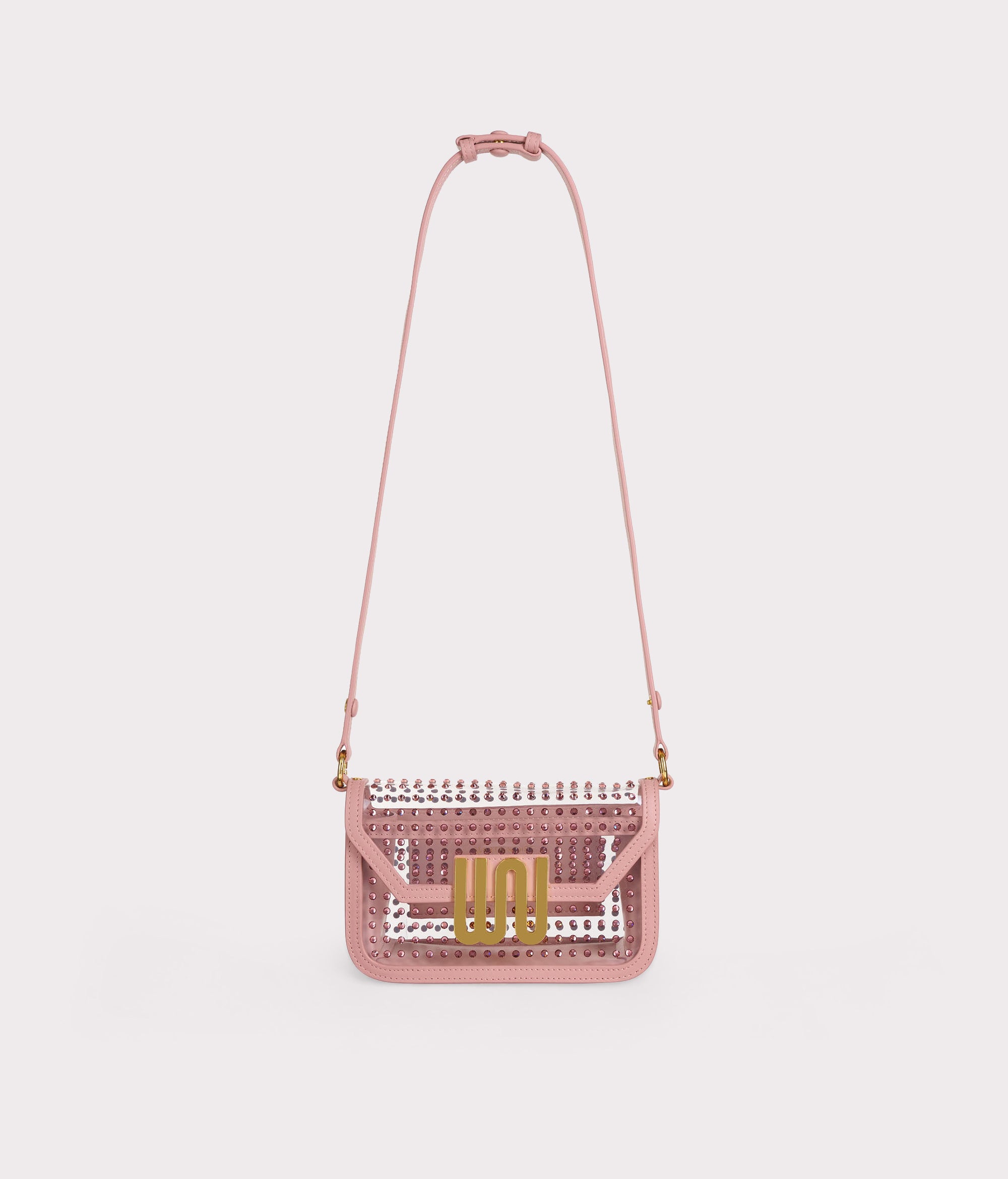 Amber Rose crossbody bag in soft rose leather with crystal embellishments