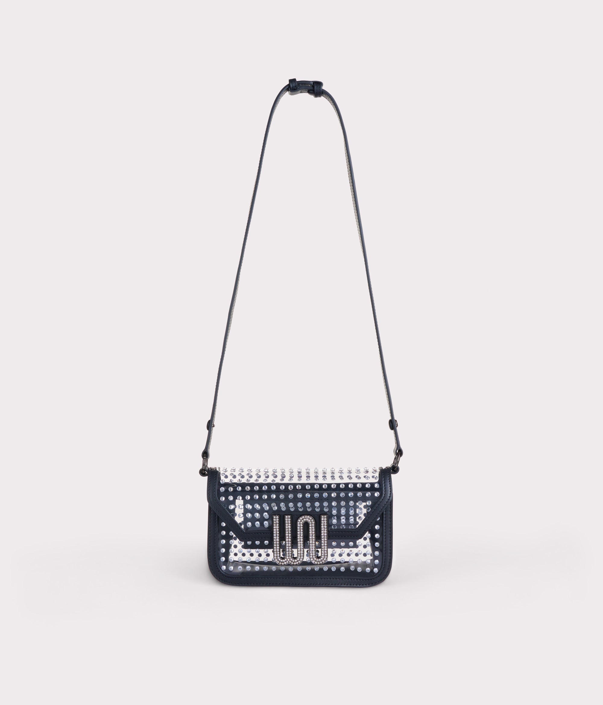 Amber Noir handle bag in deep matte leather with hand-applied crystals