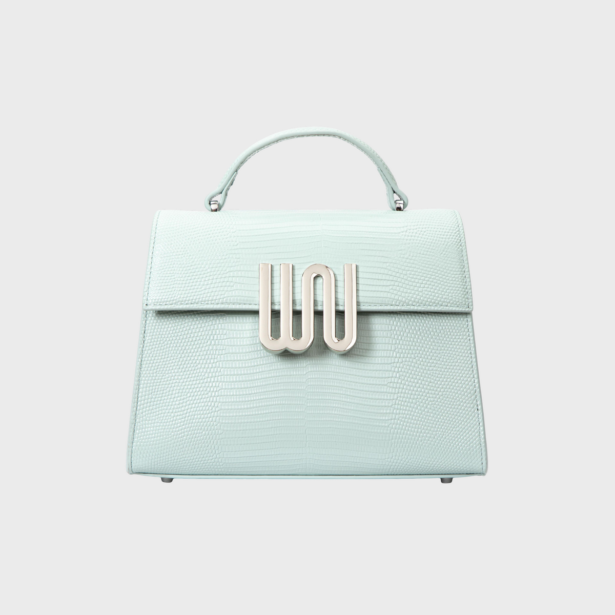 Bronzite Lagoon top handle bag in soft lagoon leather with crocodile embossing