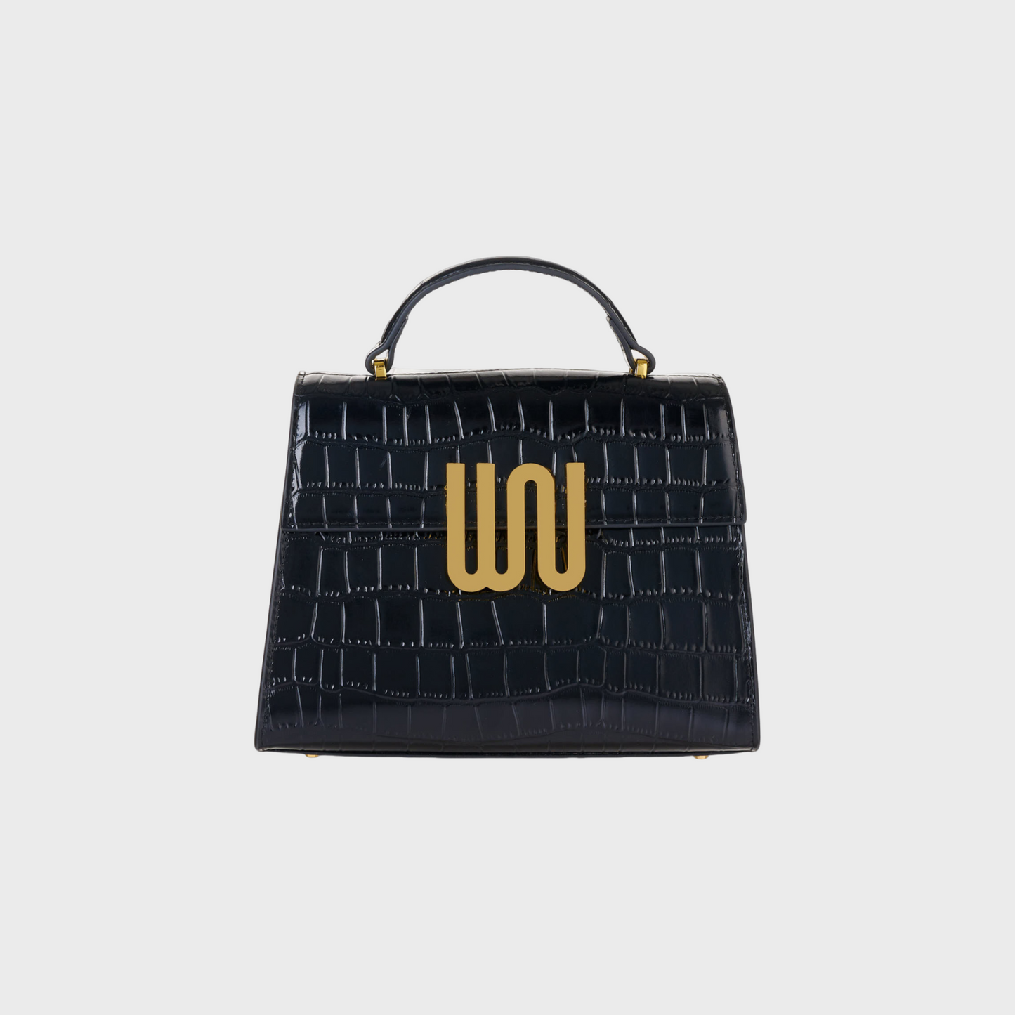 Bronzite Noir top handle bag in black croc leather