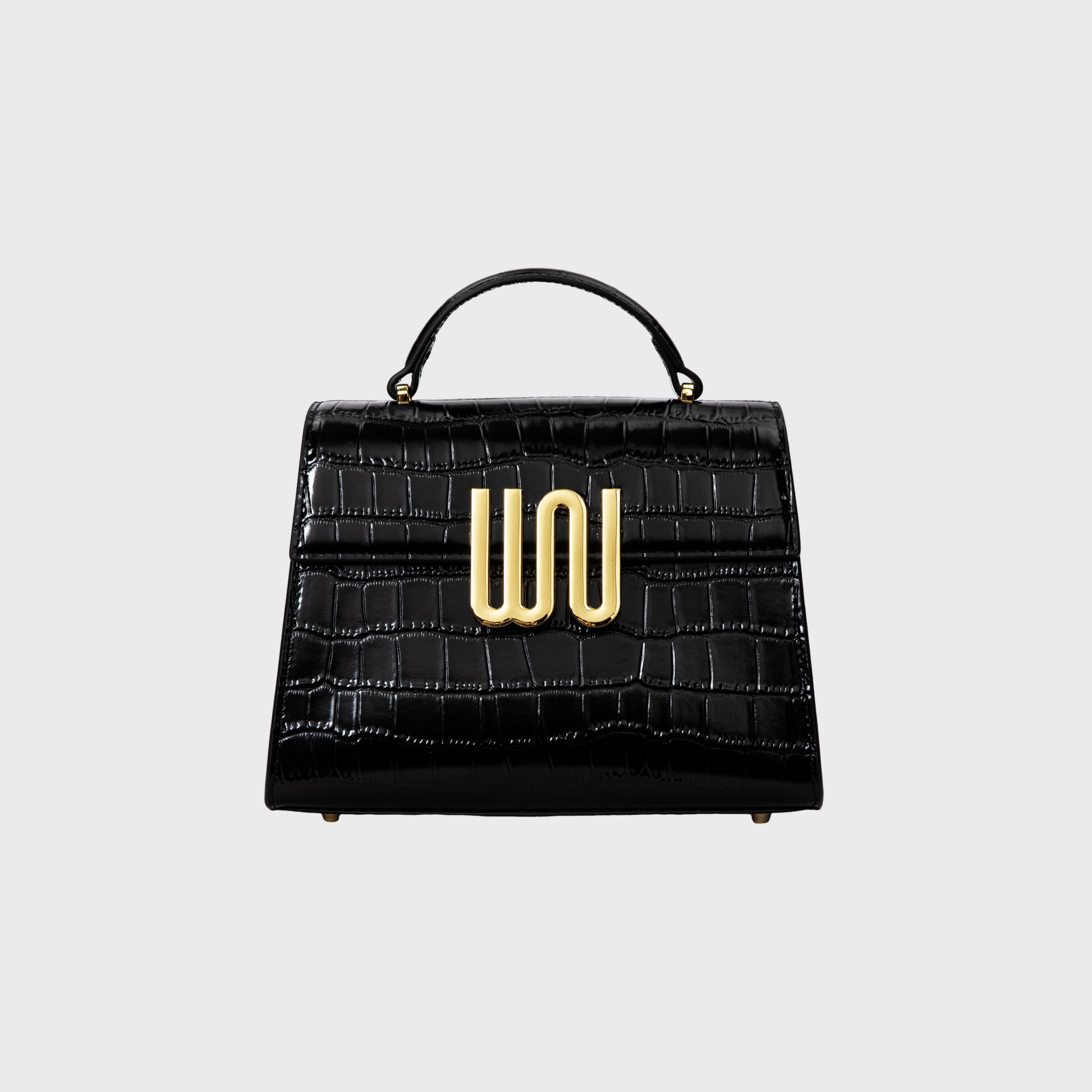 Bronzite Noir top handle bag in black croc leather