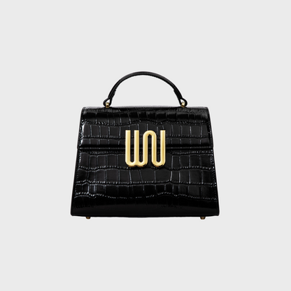 Bronzite Noir top handle bag in black croc leather