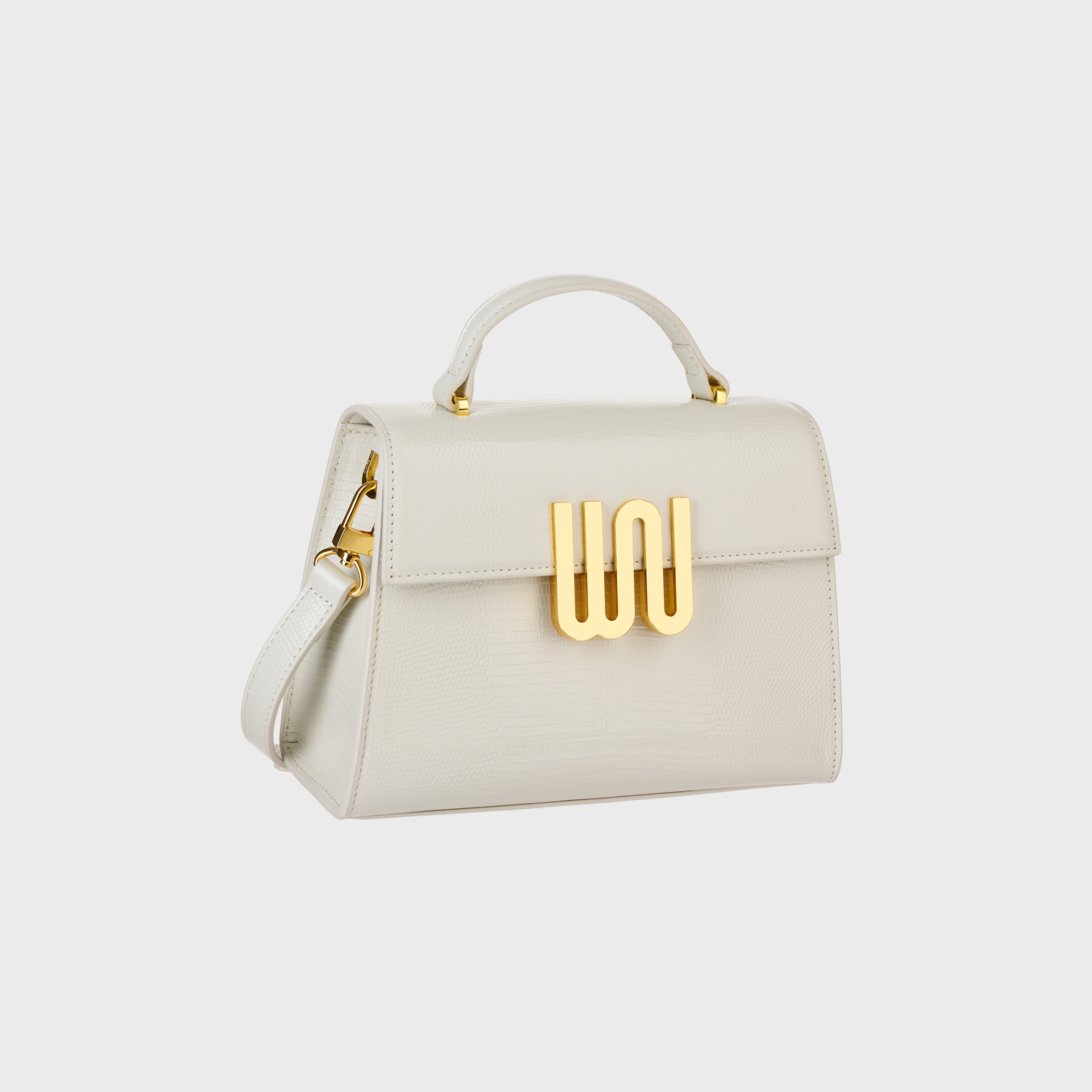 Bronzite Nougat top handle bag in creamy nougat leather with crocodile texture