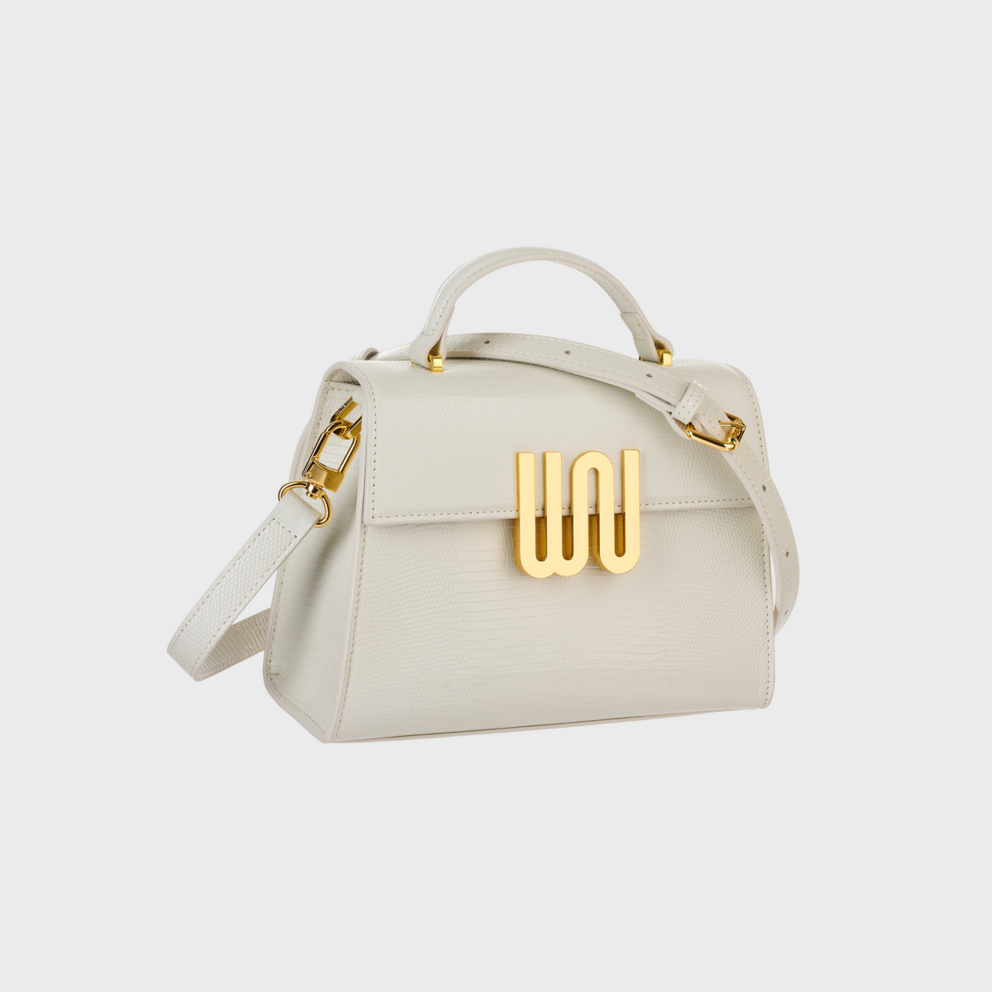 Bronzite Nougat top handle bag in creamy nougat leather with crocodile texture
