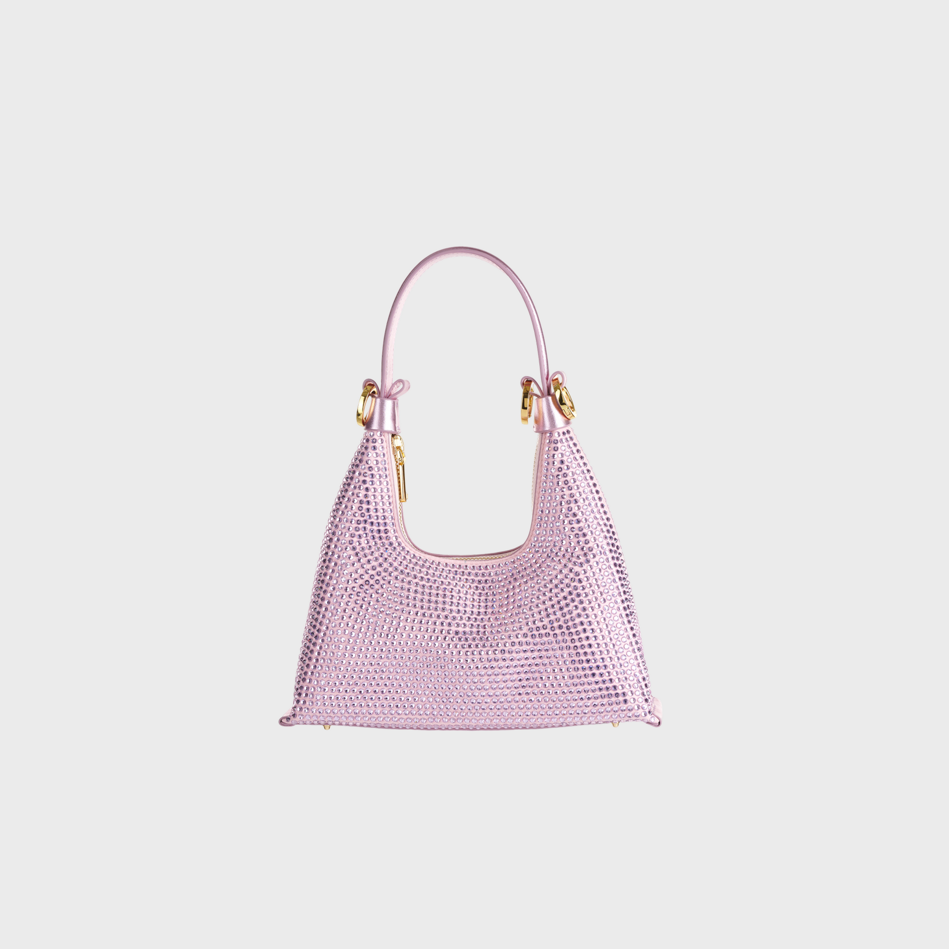 Kunzite Rose hobo bag in soft rose leather with all-over crystal embellishment