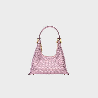 Kunzite Rose hobo bag in soft rose leather with all-over crystal embellishment
