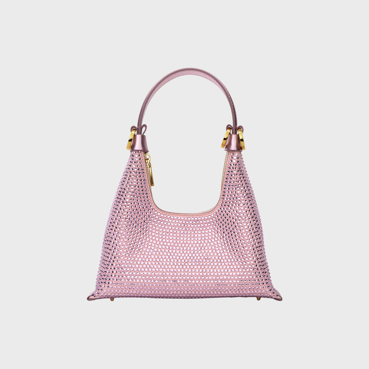 Kunzite Rose hobo bag in soft rose leather with all-over crystal embellishment