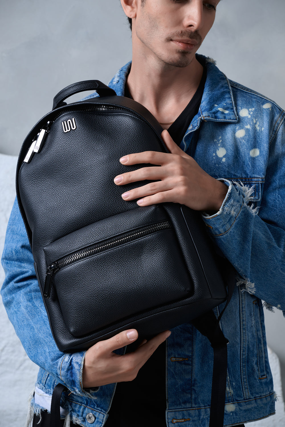 Malachite Noir backpack in matte black Togo leather