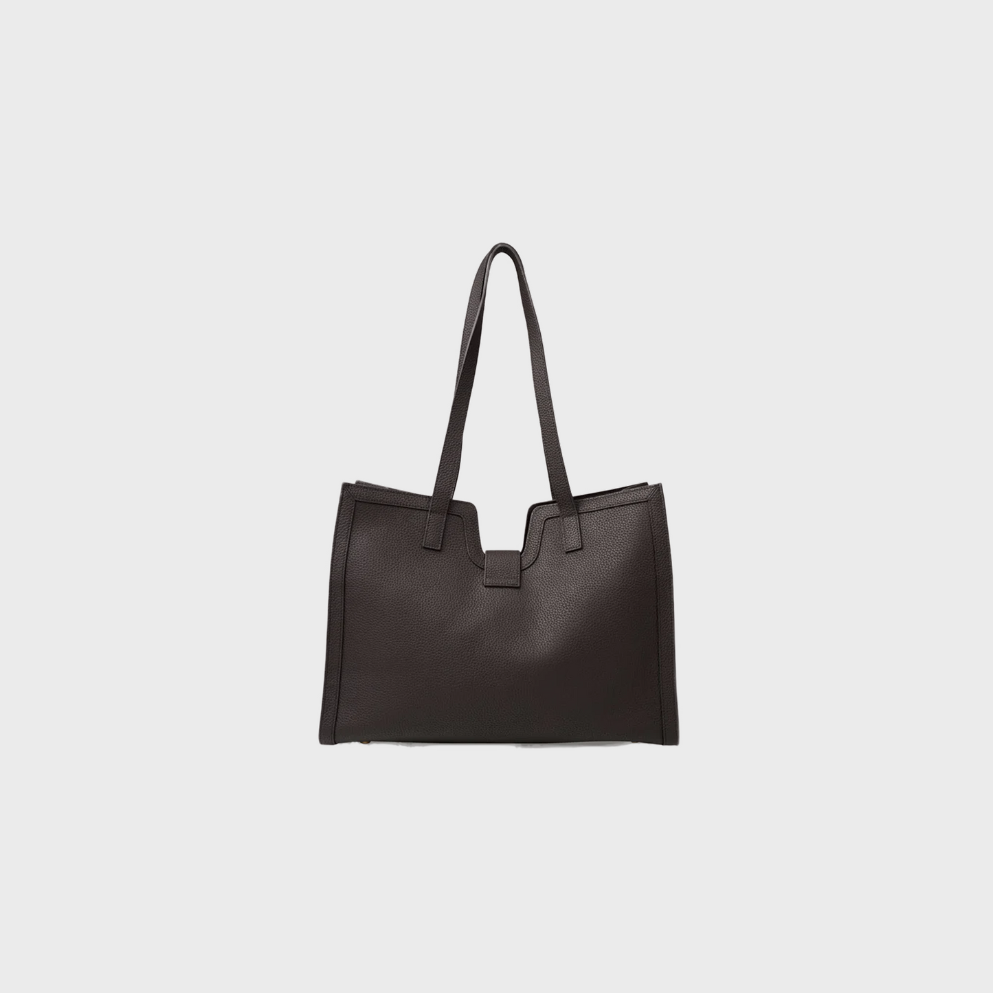 Black handbag on a light gray background