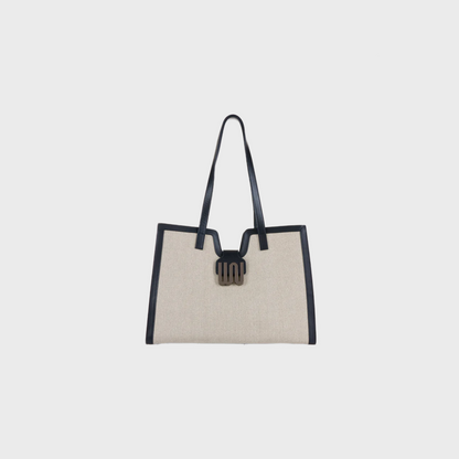 Obsidian Noir large tote in black leather and canvas