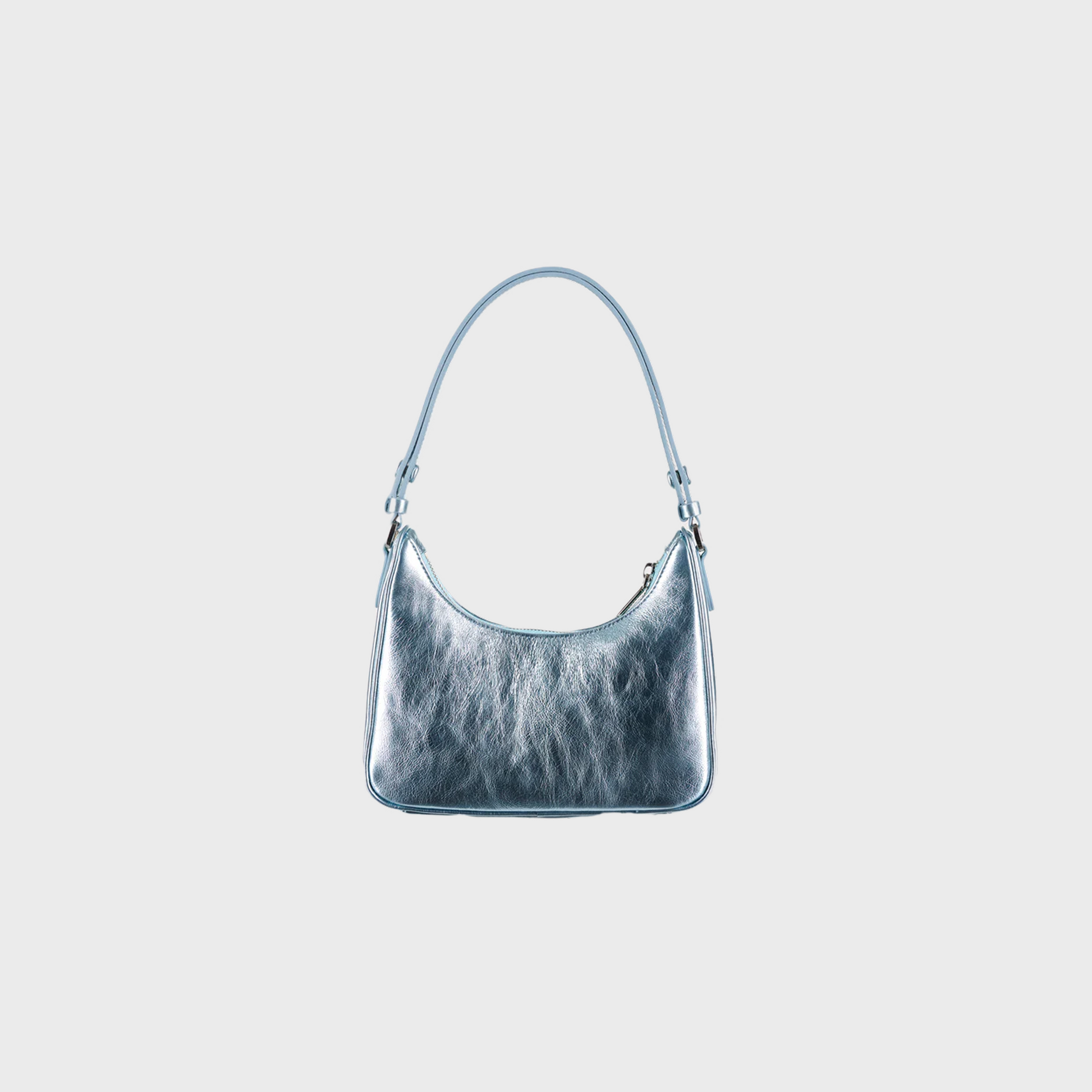 Silver handbag on a light gray background