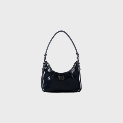 Onyx Noir hobo bag in glossy black patent leather
