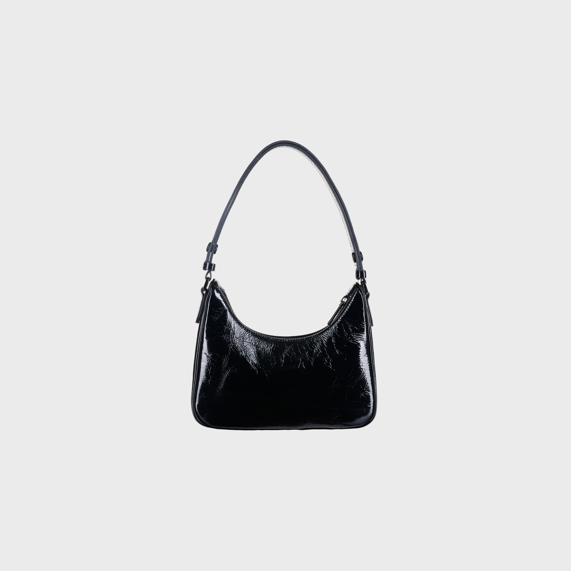 Onyx Noir hobo bag in glossy black patent leather