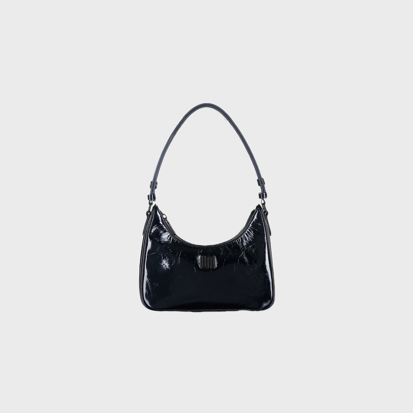 Onyx Noir hobo bag in glossy black patent leather