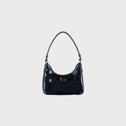 Onyx Noir hobo bag in glossy black patent leather