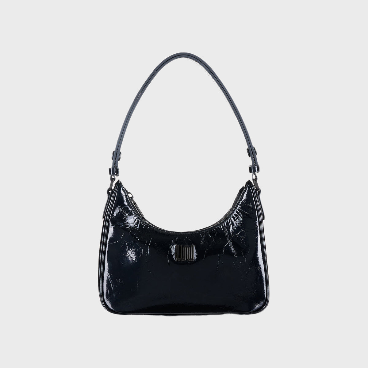 Onyx Noir hobo bag in glossy black patent leather