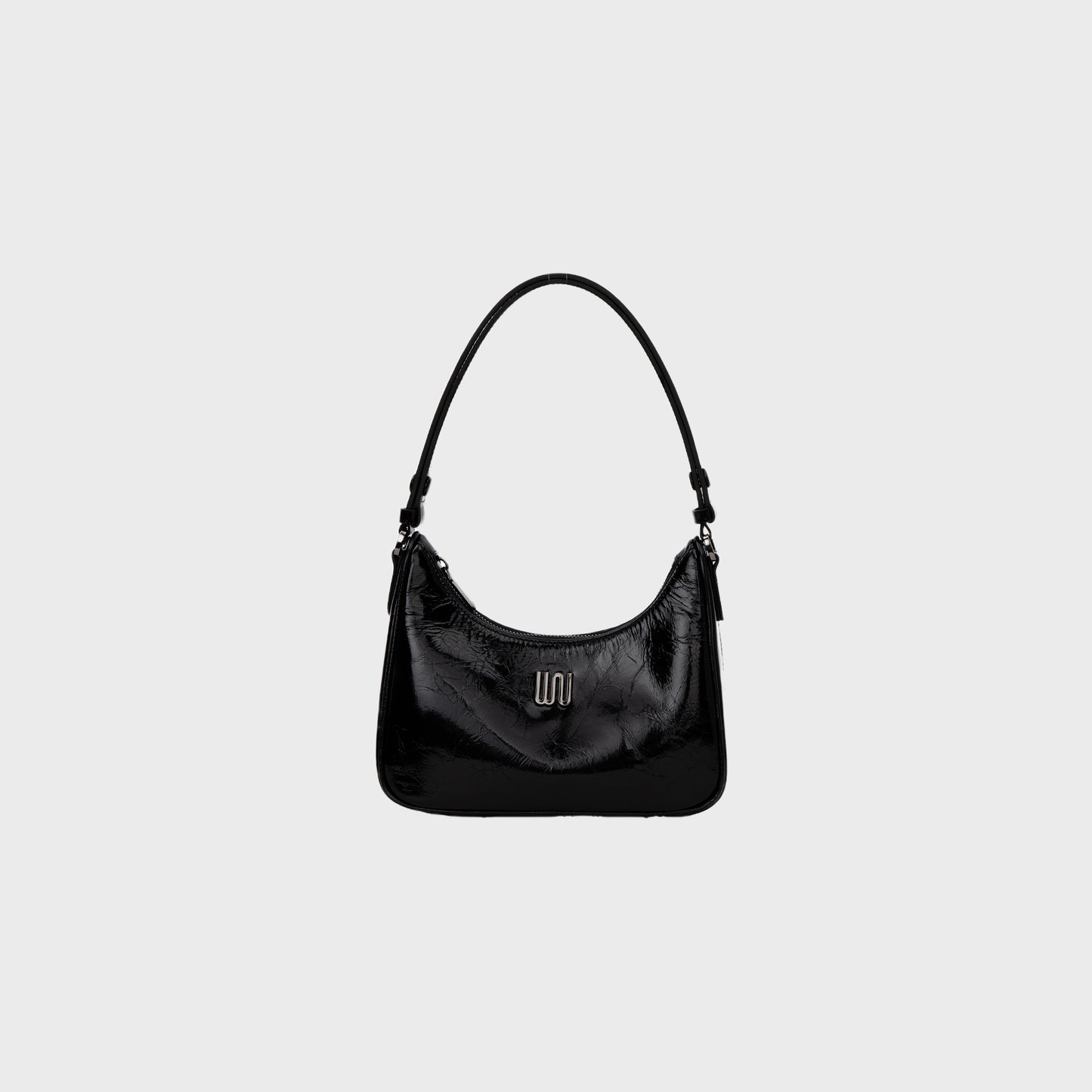 Onyx Noir hobo bag in glossy black patent leather