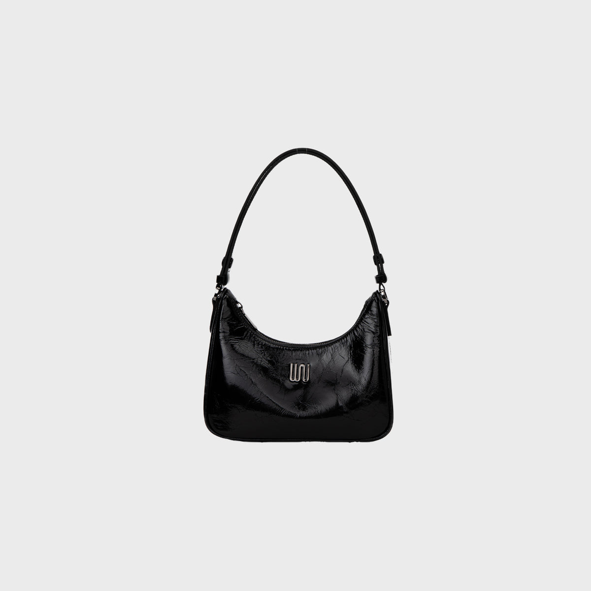 Onyx Noir hobo bag in glossy black patent leather