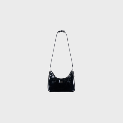Onyx Noir hobo bag in glossy black patent leather