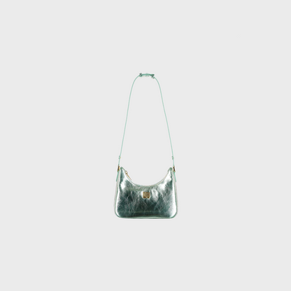 Onyx Pistachio hobo bag in glossy patent leather