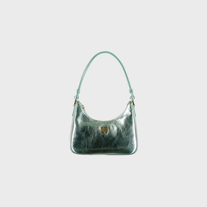 Onyx Pistachio hobo bag in glossy patent leather