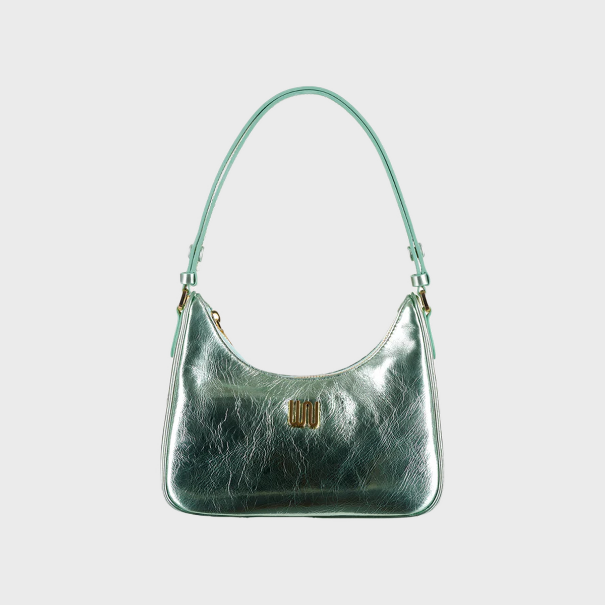 Onyx Pistachio hobo bag in glossy patent leather