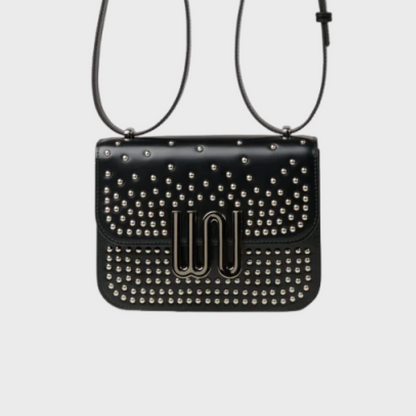 Pyrite Noir Studded shoulder bag in black leather