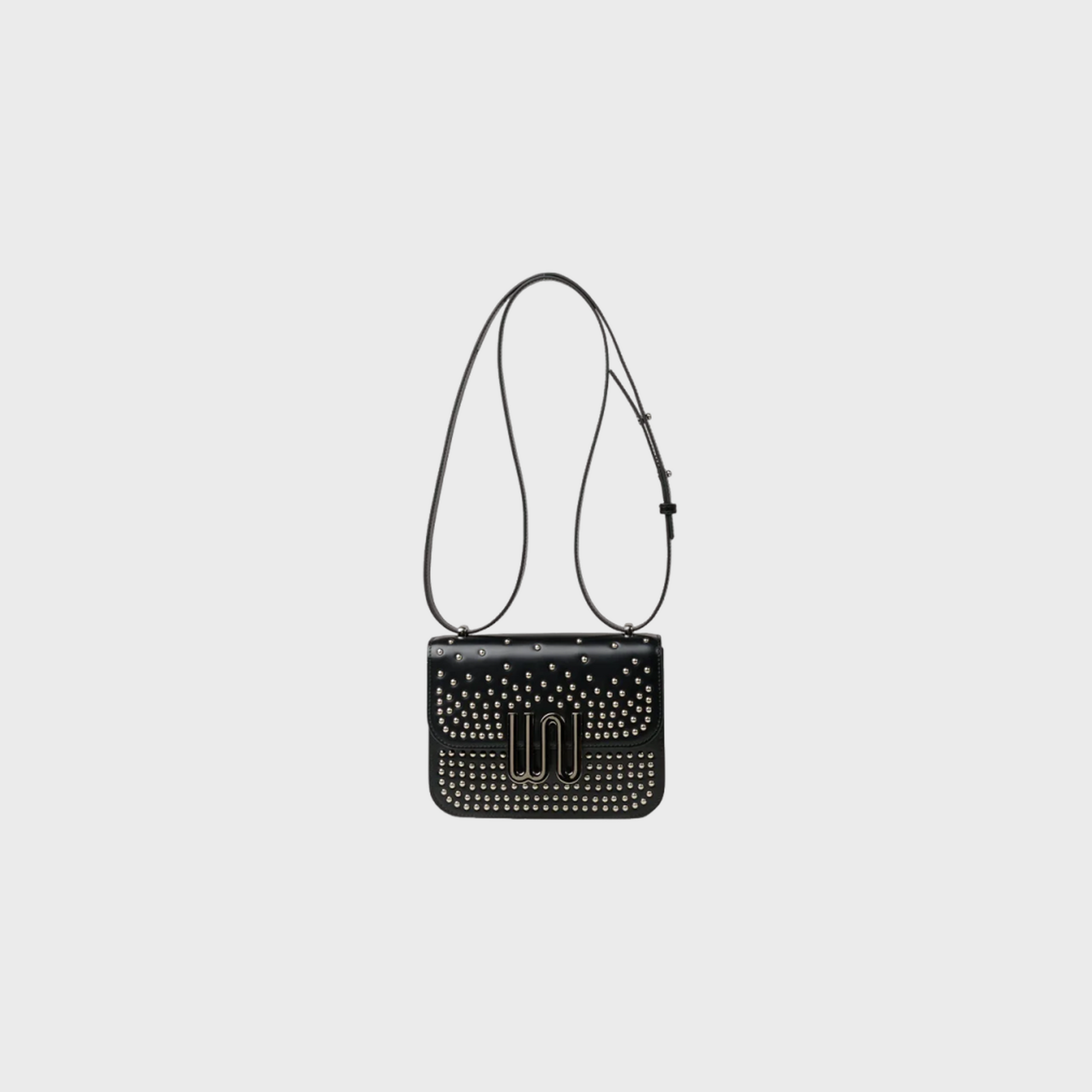 Pyrite Noir Studded shoulder bag in black leather