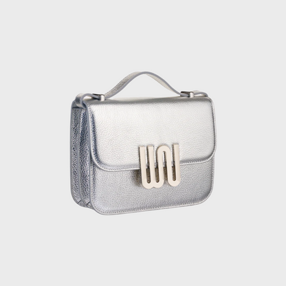 Pyrite Sleek Silver crossbody in radiant medium-grain leather