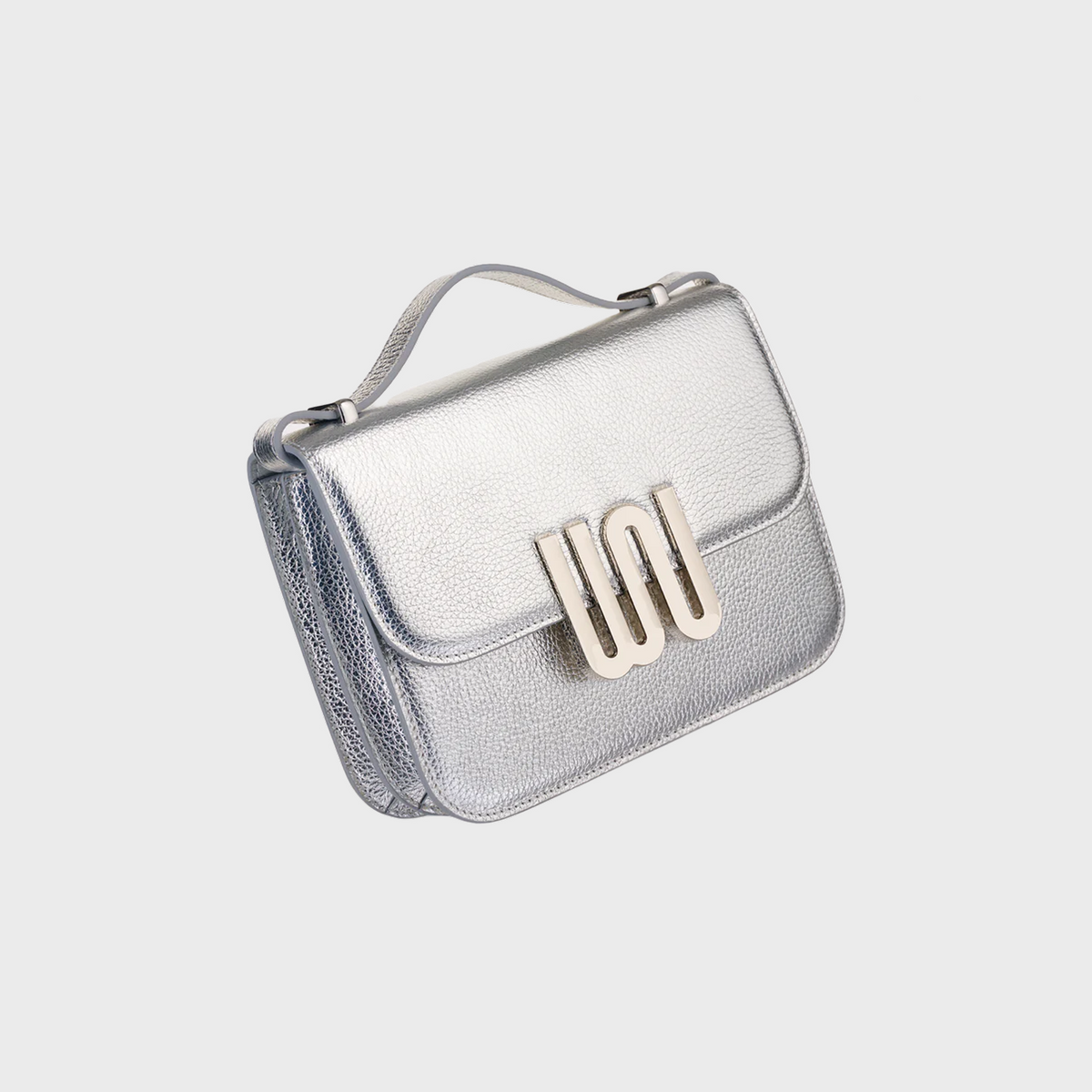 Pyrite Sleek Silver crossbody in radiant medium-grain leather