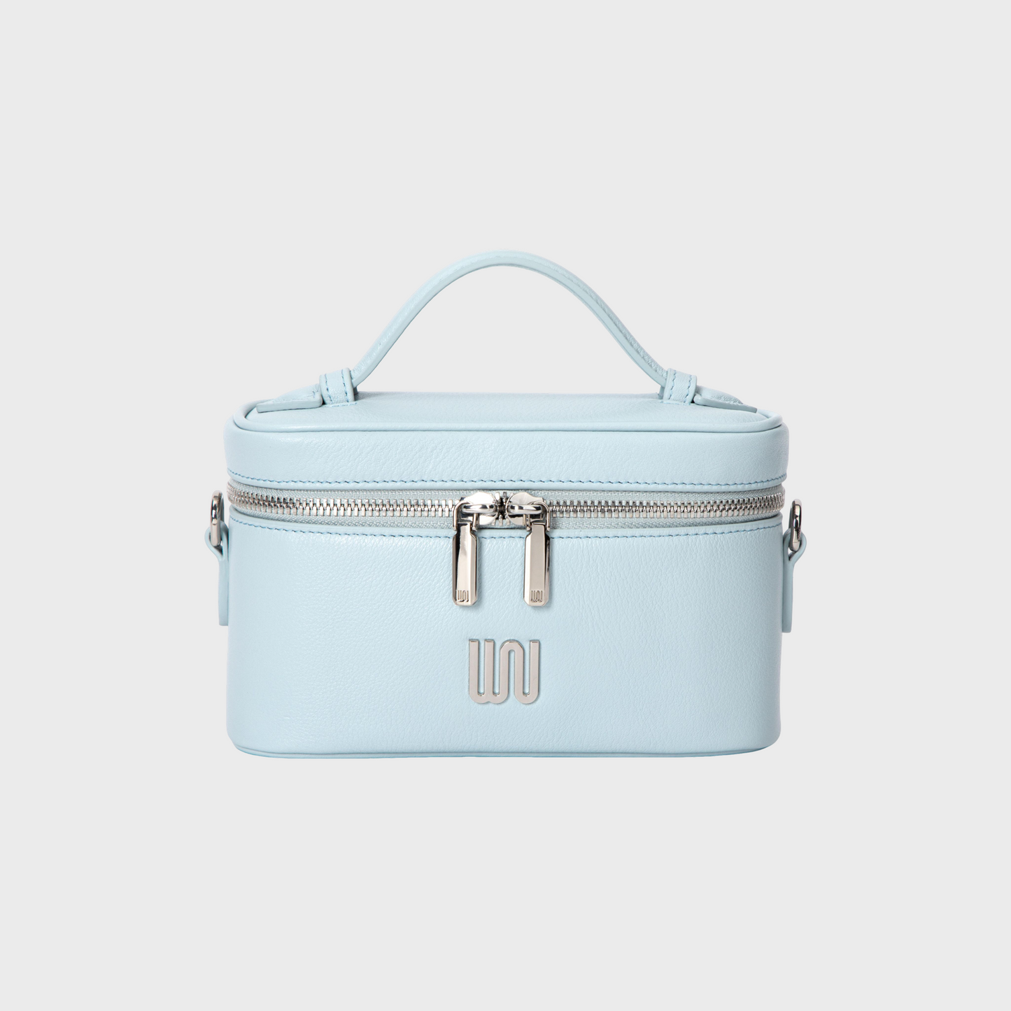 Quartz Azure vanity bag in soft azure with pebbled leather texture