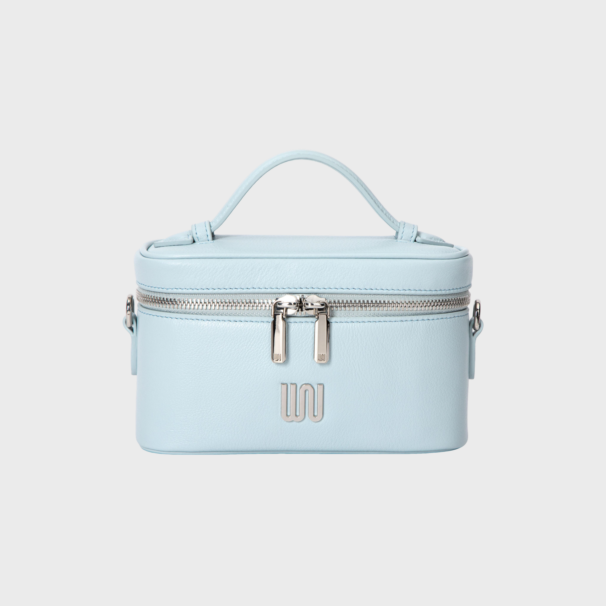 Quartz Azure vanity bag in soft azure with pebbled leather texture